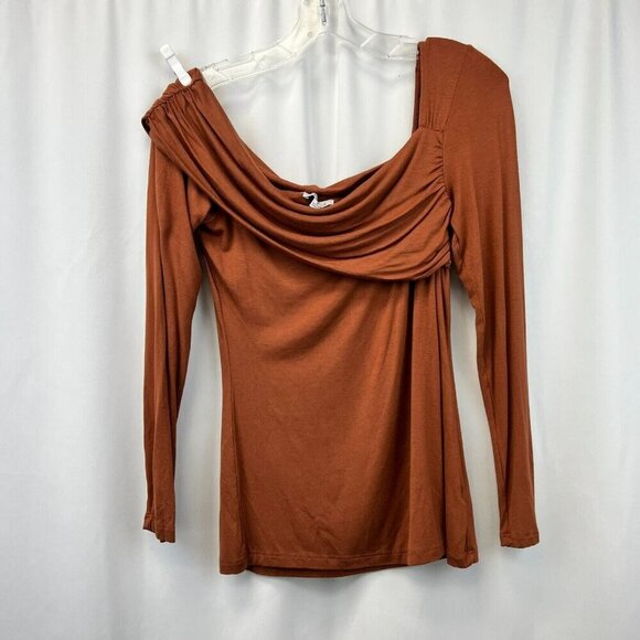 White Birch Womens Cinnamon Long Sleeve Asymmetrical Neck Blouse Top Size Small - Picture 1 of 9